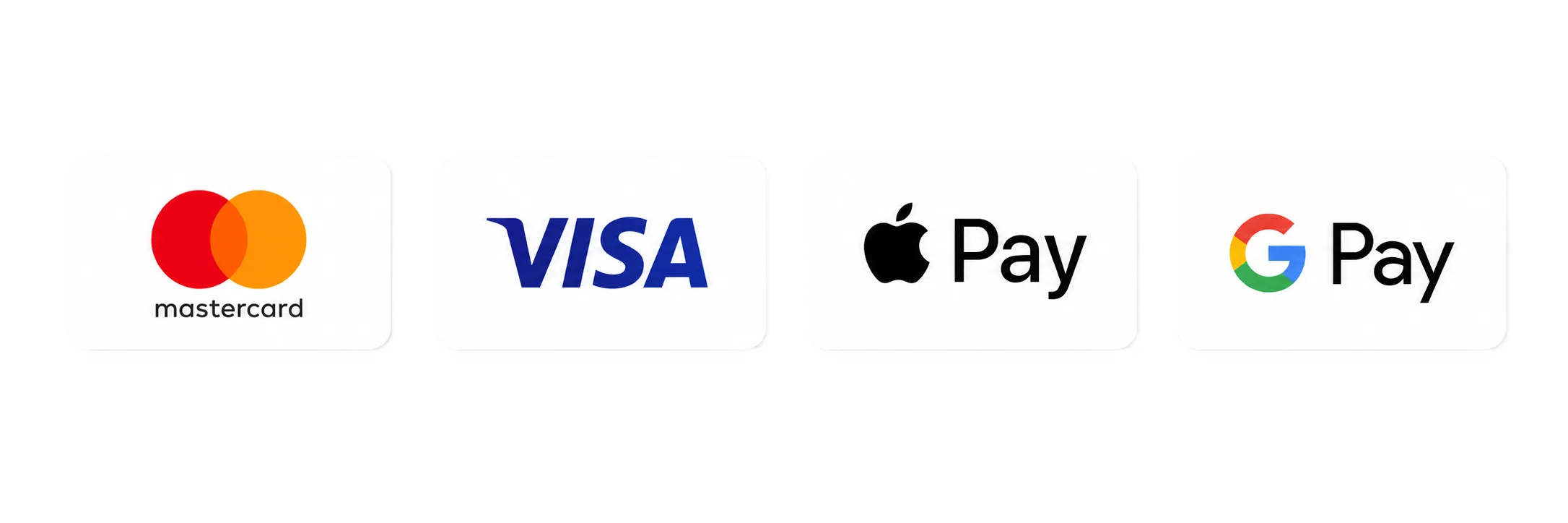 Accepted payment methods: Mastercard, Visa, Apple Pay, and Google Pay